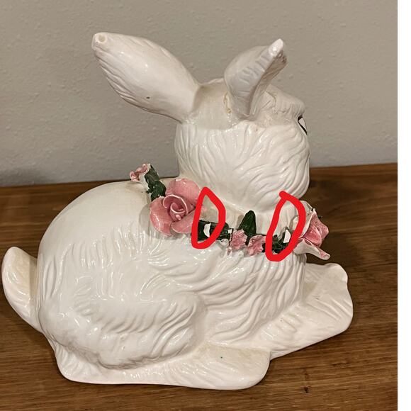 Vintage Ceramic Bunny Rabbit Figurine Floral Wreath Spring Easter Decor PR - Picture 8 of 11